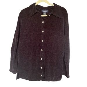 Denim & co velour black button up jacket long sleeve top size medium